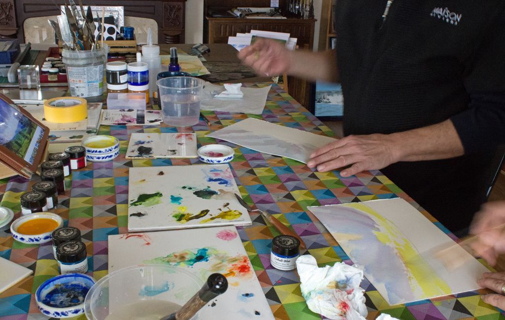 Tutored watercolour painting session at the A J Ludlow Colours Painting Café.