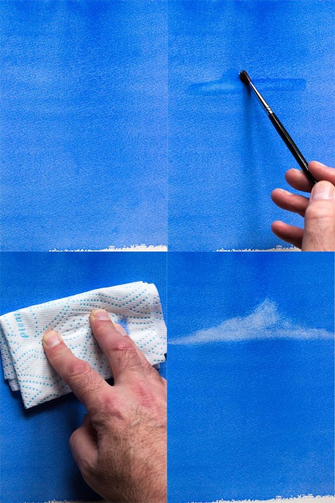 Wet removal of cobalt blue watercolour to create clouds Removing non-staining A J Ludlow's Cobalt Blue Professional Watercolour