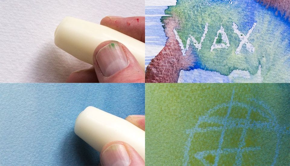 Masking using a wax candle on watercolour paper and dry watercolour Masking with wax and overpainting with A J Ludlow's Professional Watercolour paints