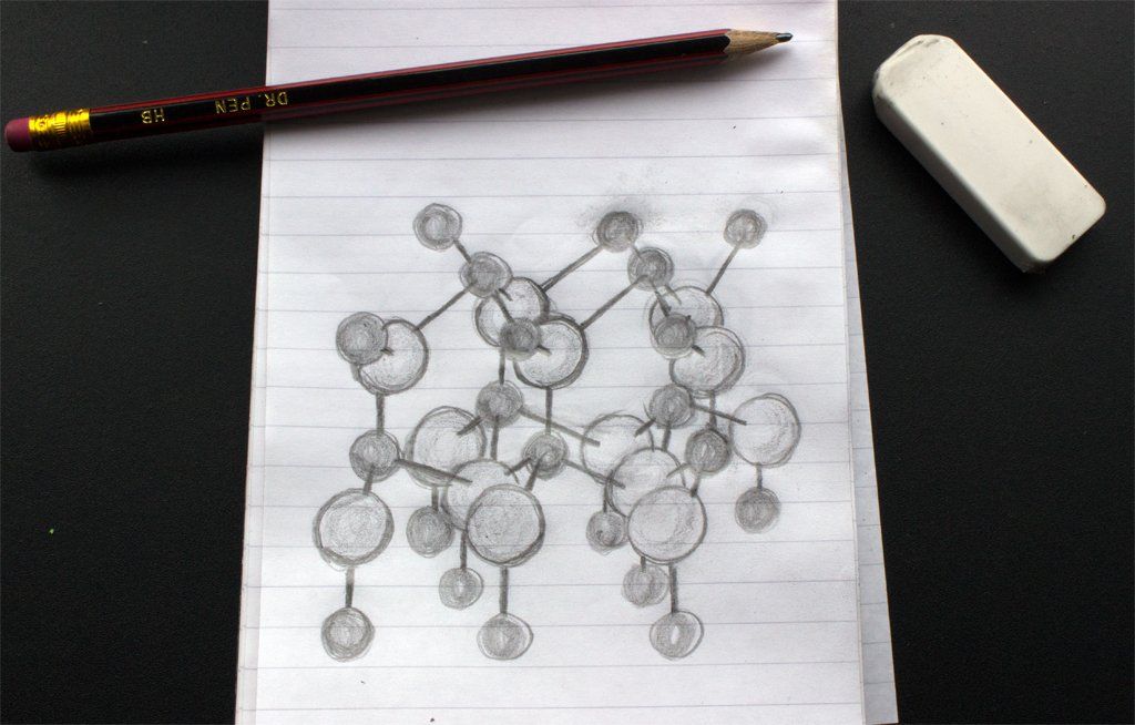 Drawing of a Wurtzite Crystal Structure by Andrew Ludlow