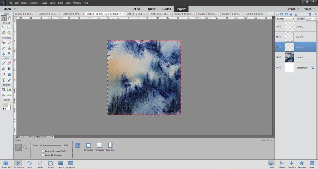 Using Adobe Photoshop Elements to ensure the image fills the whole space