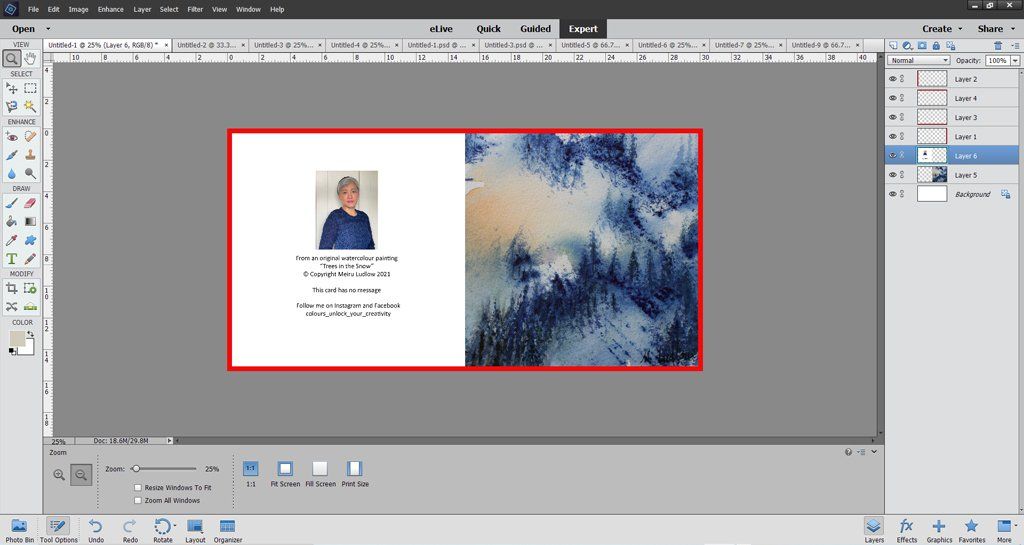 Using Adobe Photoshop Elements to complete the card's design Using Adobe Photoshop Elements to complete the card's design