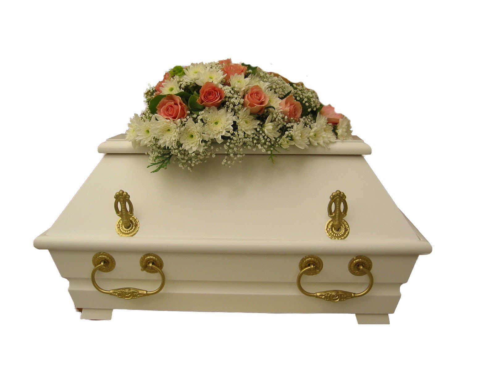 Kreuzförmiger Sargschmuck aus roten und weißen Rosen für einen würdevollen Abschied