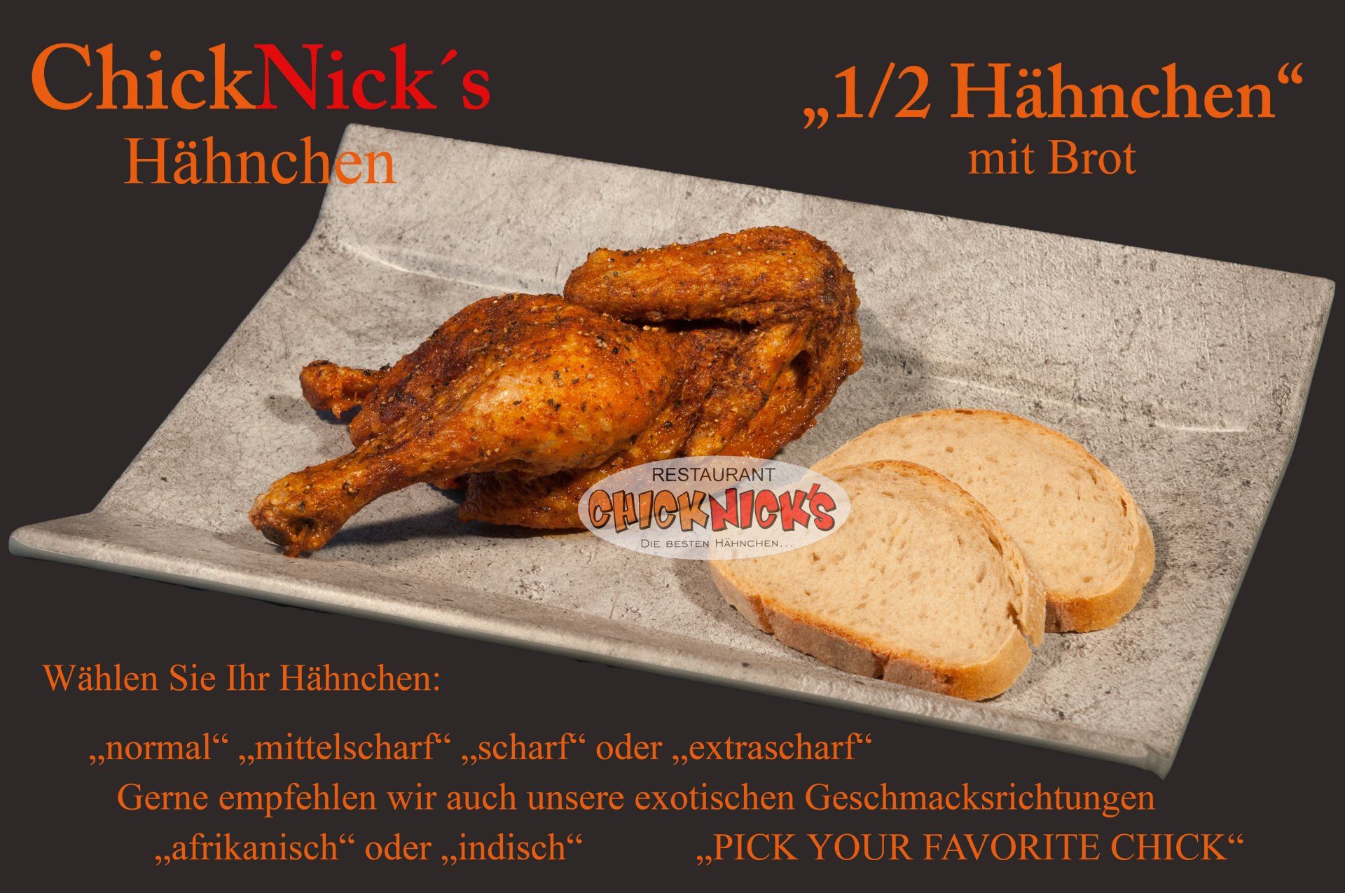 halbes Hähnchen mit Brot