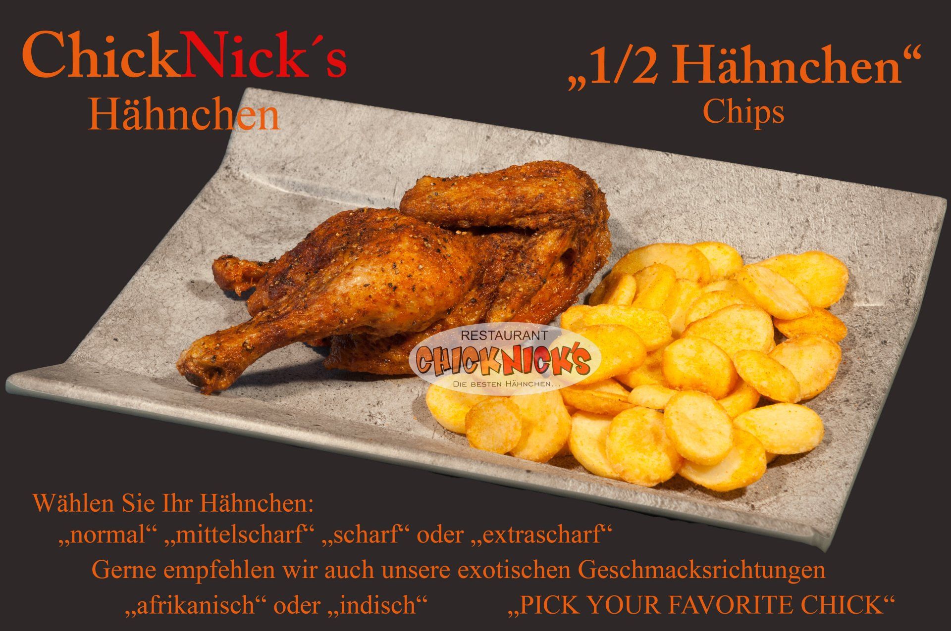 halbes Hähnchen mit Chips
