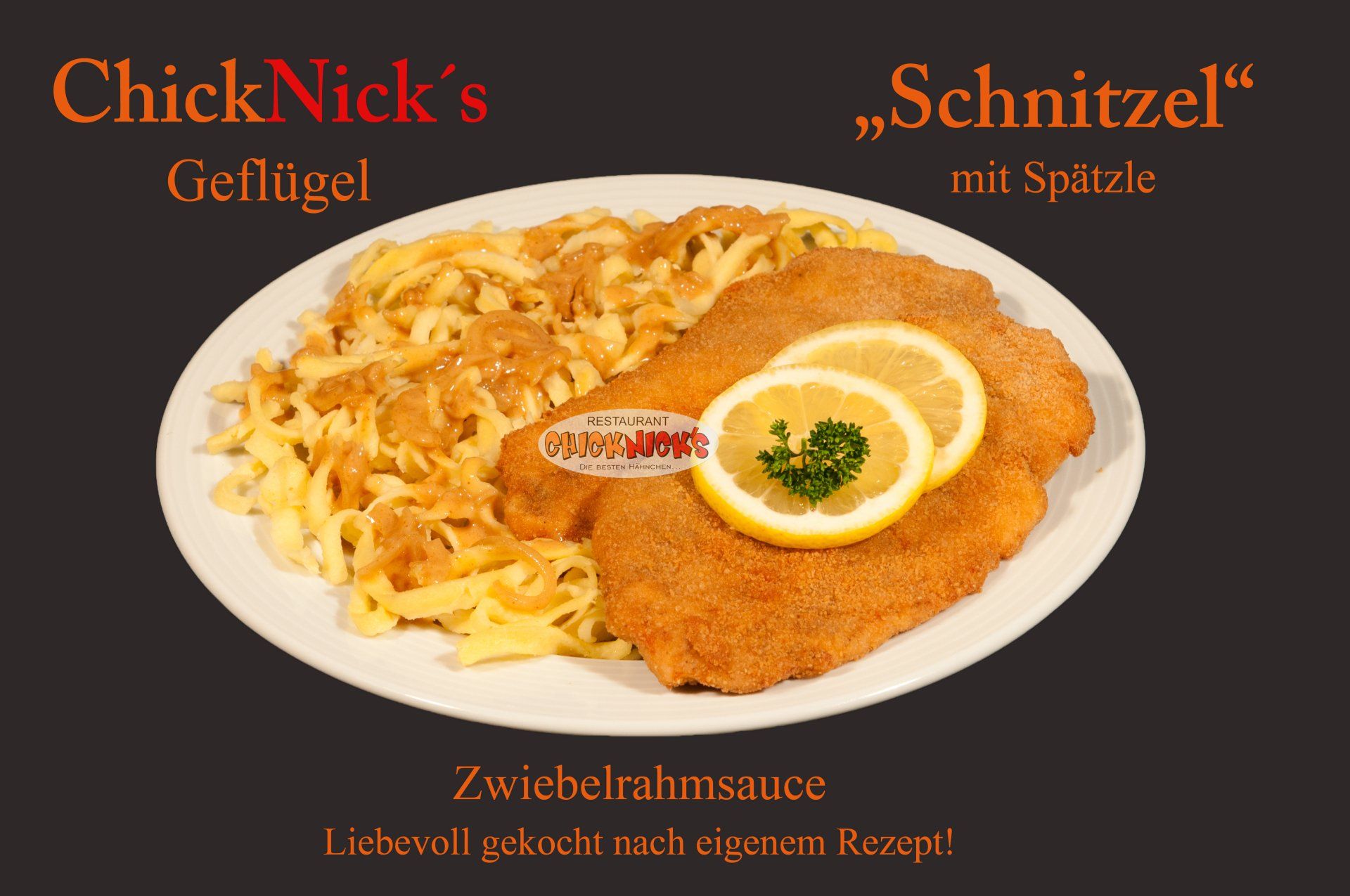 Schnitzel mit Spätzle und Zwiebelrahmsauce