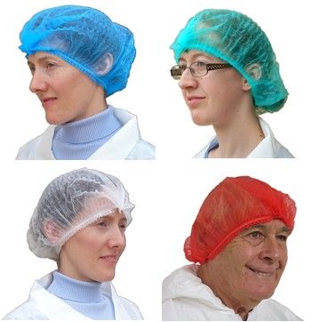 Disposable Mob Caps in White, Blue, Green and Red Disposable Mob Caps, disposable hairnets