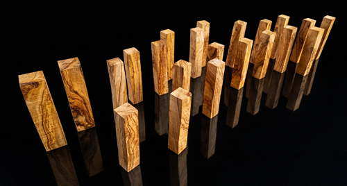 Carrelet en bois d'olivier pour tournage. Pour objets décoratifs de prestige.