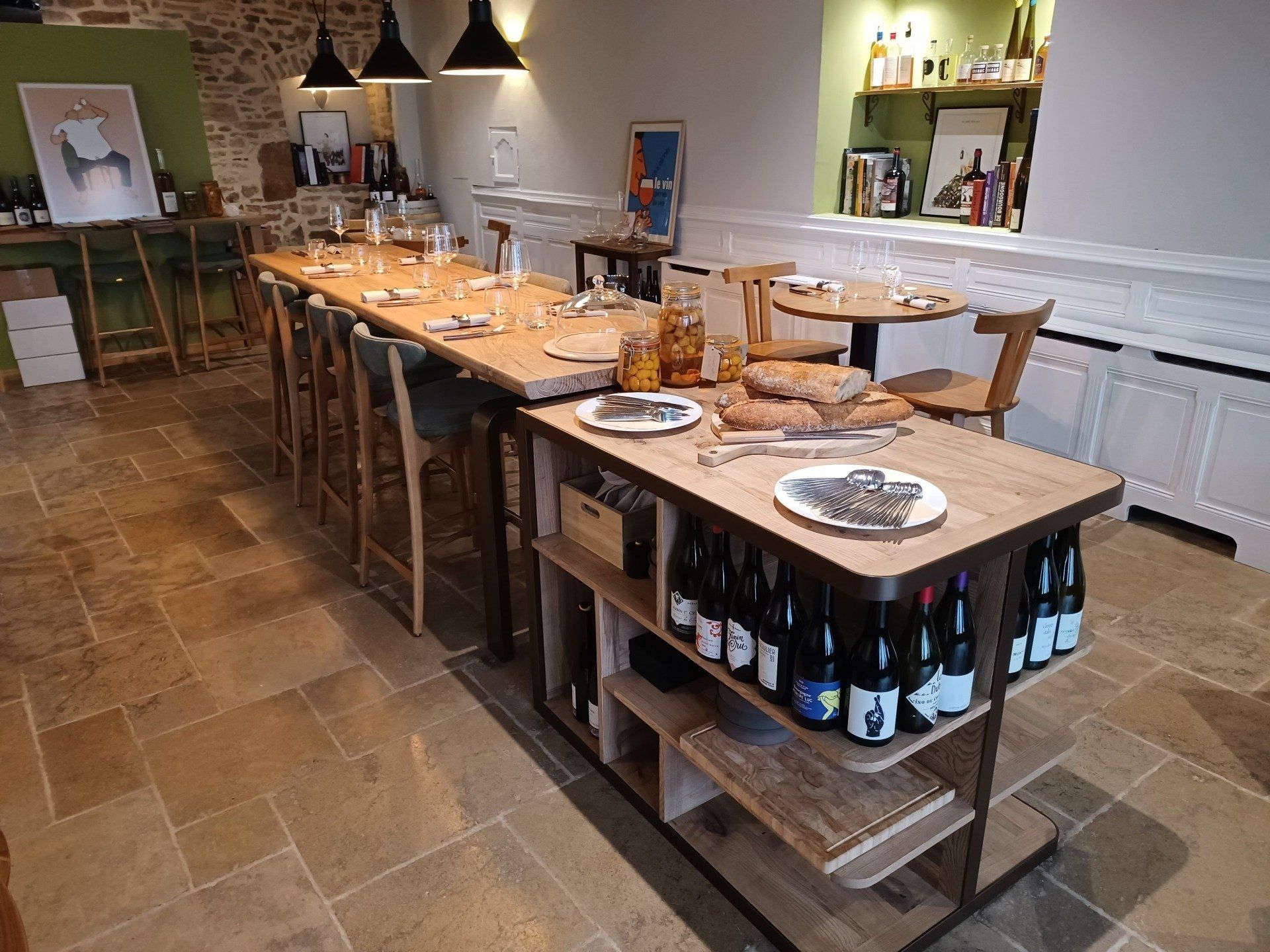 Ensemble de mobilier de restaurant en frêne olivier massif