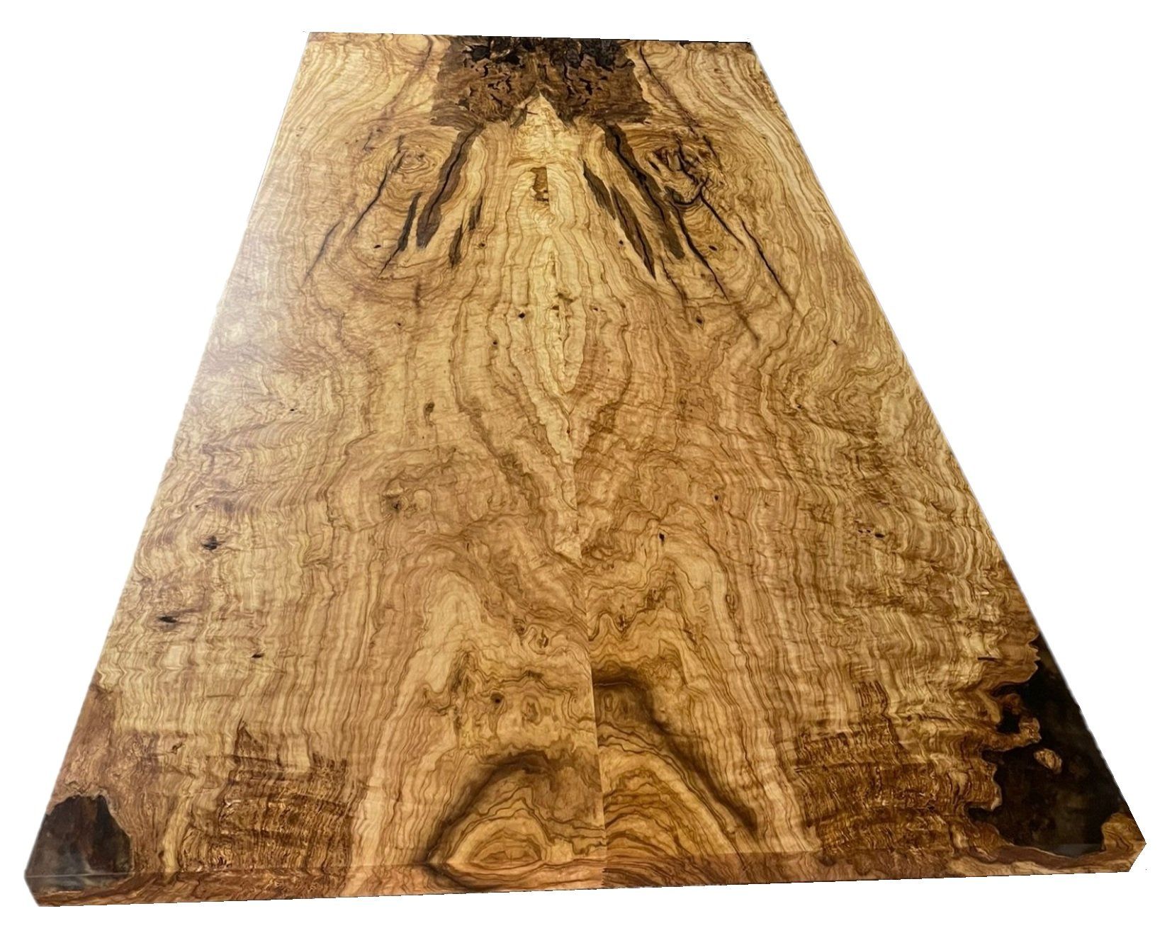 Grand plateau de table en bois d'olivier. Réalisé seulement avec deux planches extra larges. Une pièce rare d'exception.