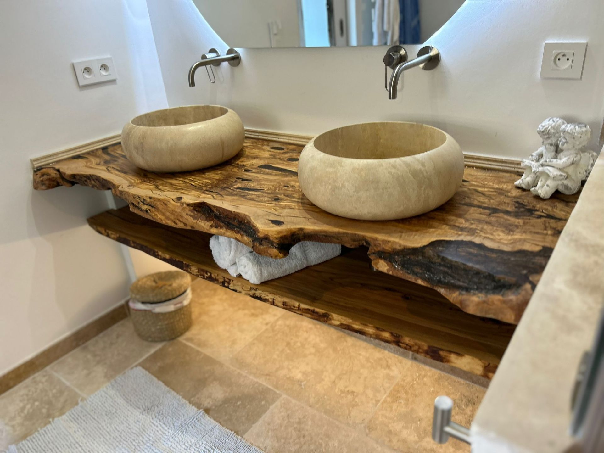 Plan vasque bois naturel suspendu