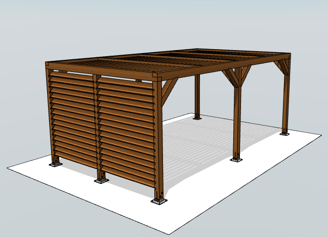 Conception pergola bois exotique. Plan 3D avec fabrication sur mesure