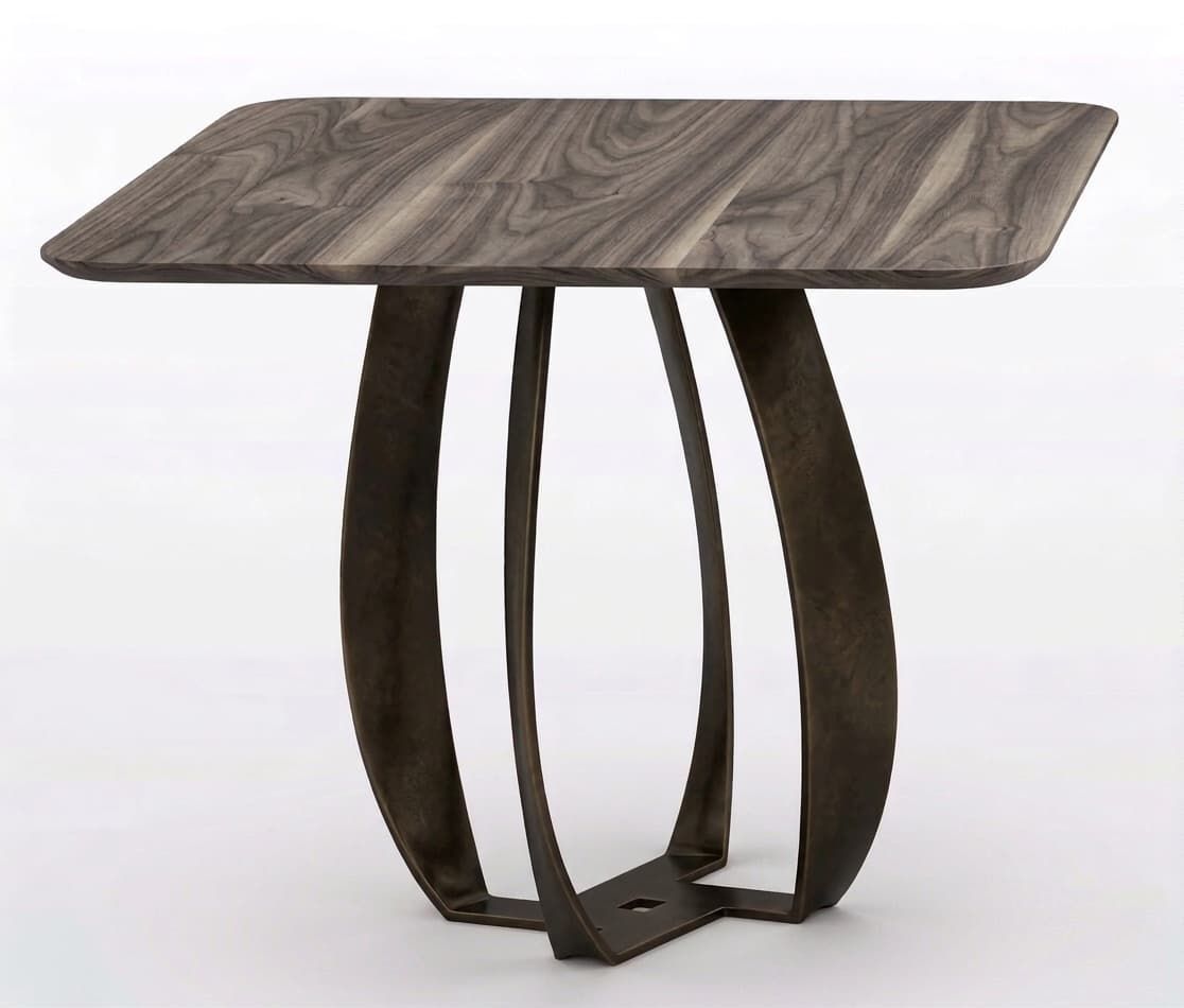 Pied central en métal pour table carrée, modèle sur mesure ANFORA. Fer courbé.