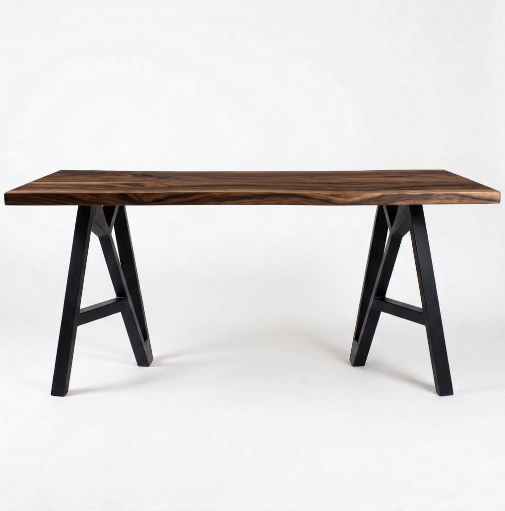 Pieds tréteaux design en acier noir.
Mobilier contemporain style industriel architectural sur fond blanc.