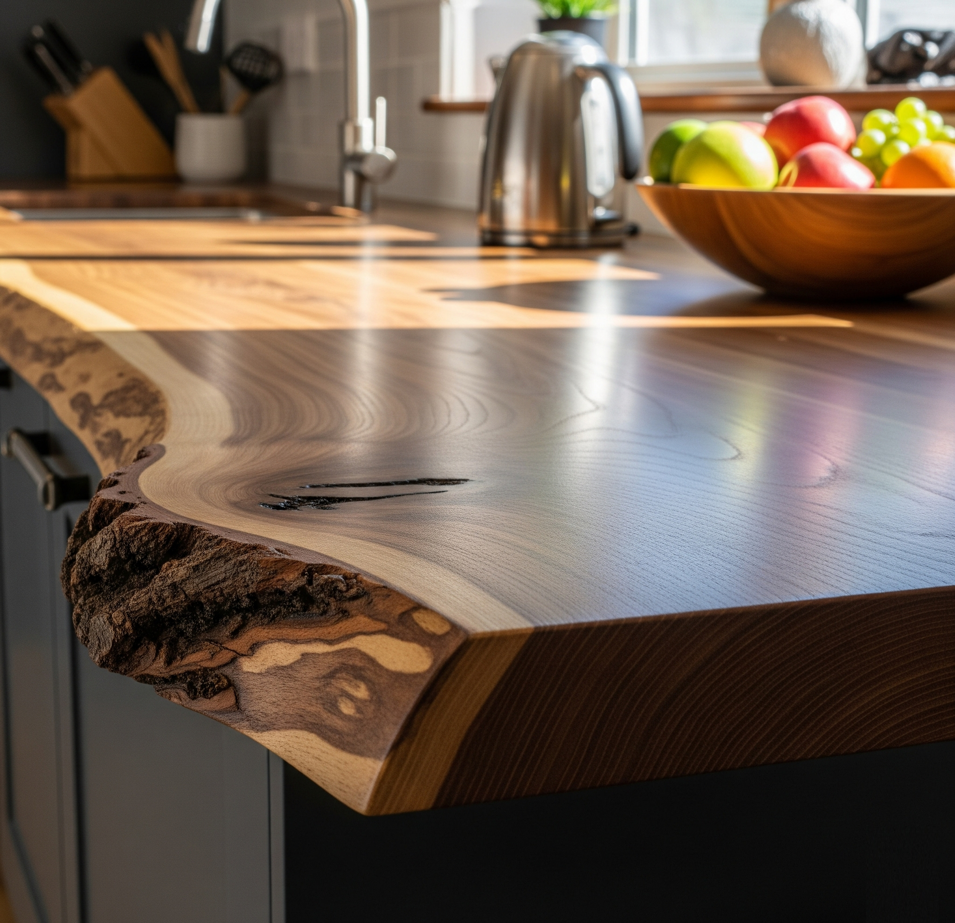 Plan de travail de cuisine clé en main en bois massif clair (ou foncé) avec finition huilée (ou vernie)