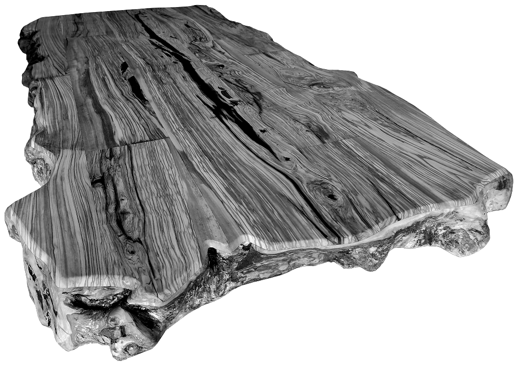 Plateau de table en bois d'olivier massif - bords naturels extravagants