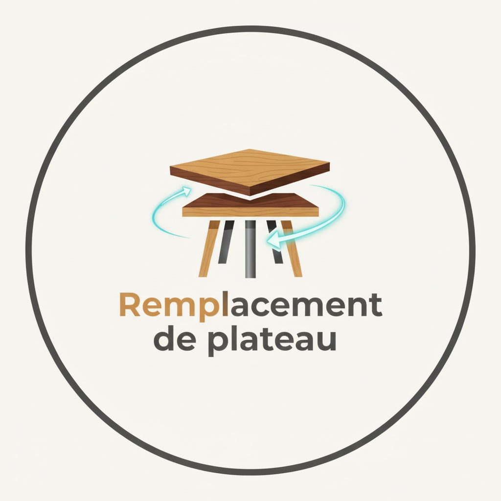 Remplacement plateau de table abîmé par un plateau en bois massif sur mesure.
