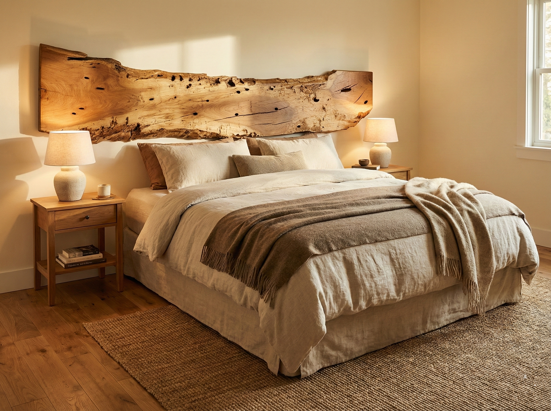 Tête de lit fabriquée en vieux chêne massif et brut. Son aspect vieilli et patiné est entièrement naturel, sans traitement artificiel, garantissant une authenticité et un caractère uniques à chaque pièce. Quand la nature rend les défauts très design…