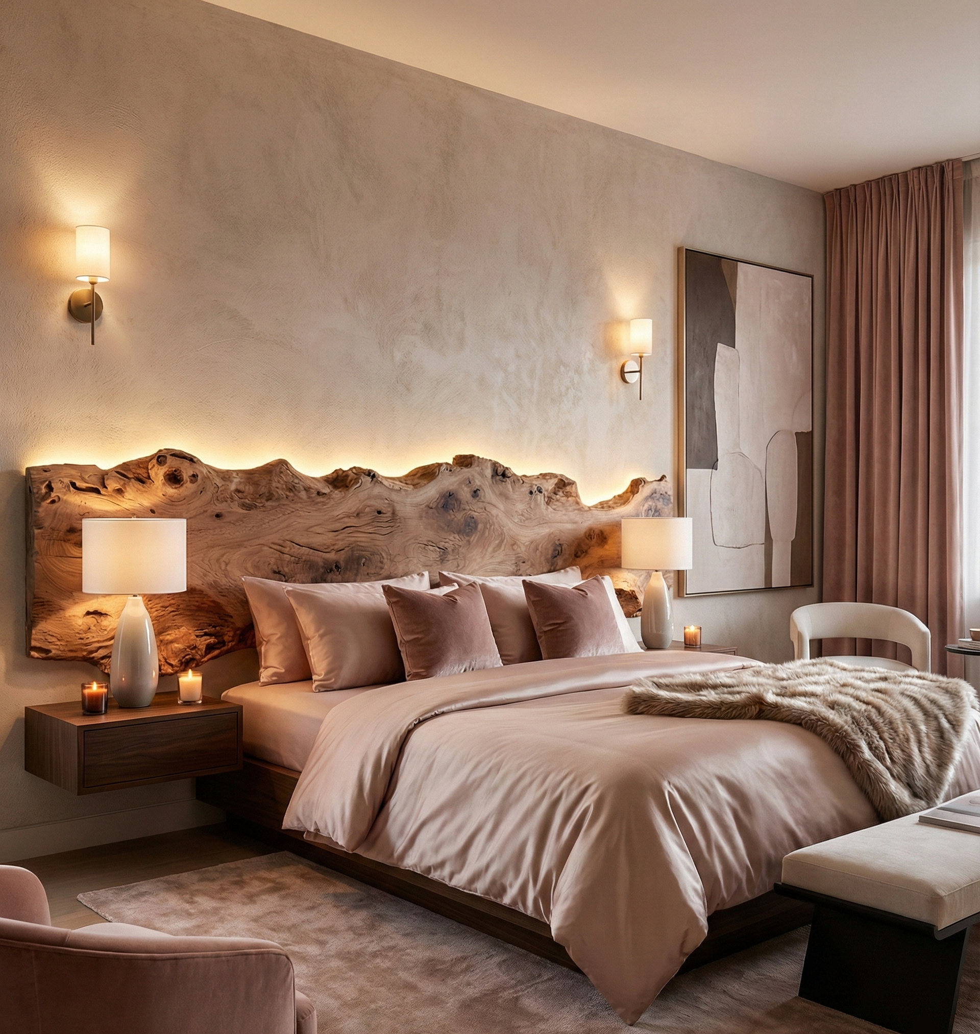 Tête de lit artisanale fait main en bois d'orme naturel. Quand le brut rend la chambre à coucher romantique. Sur mesure, créez la votre grâce à FLO TRADING, votre ébéniste à distance.