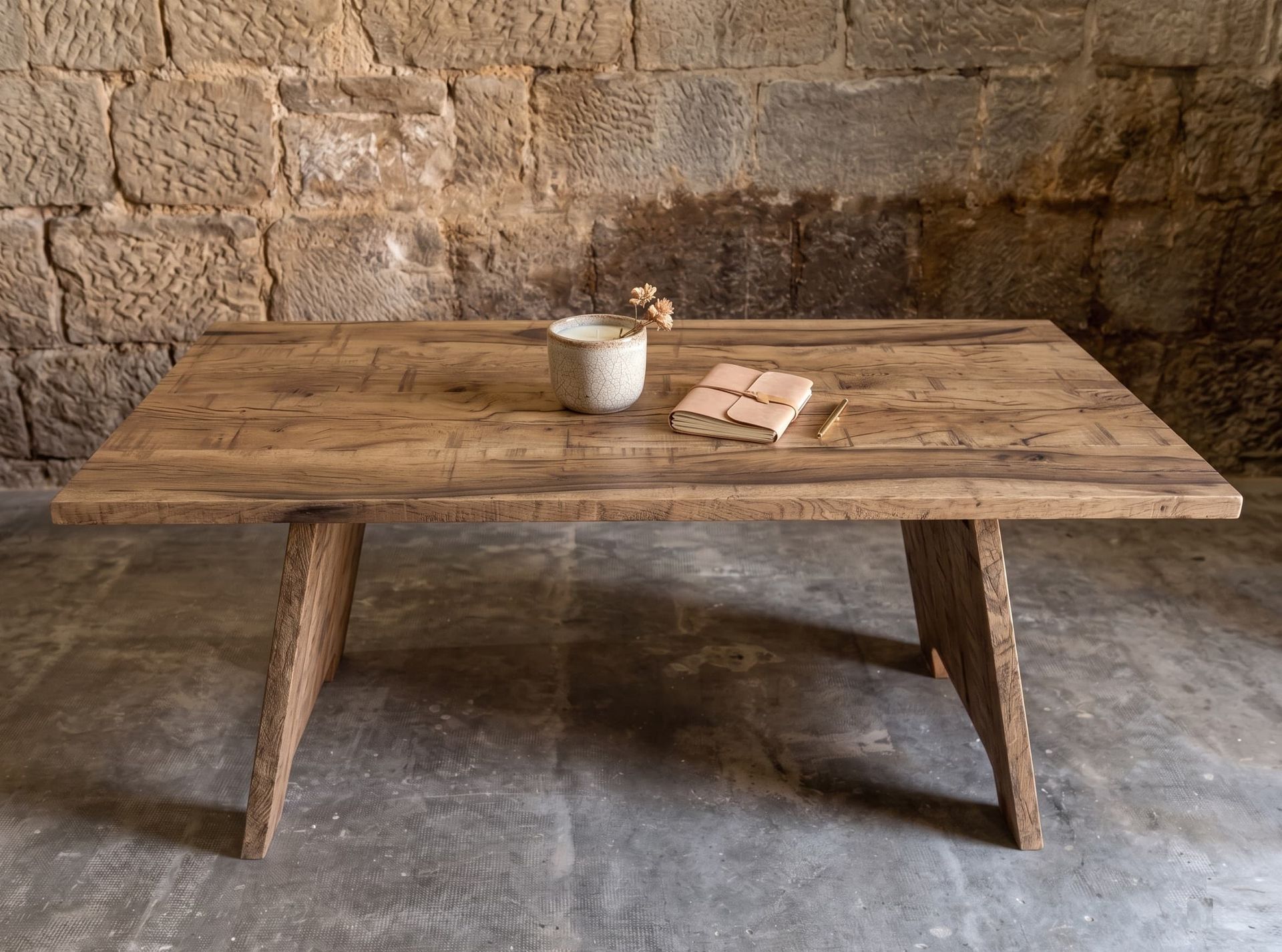 Table en chêne vieilli sur mesure.