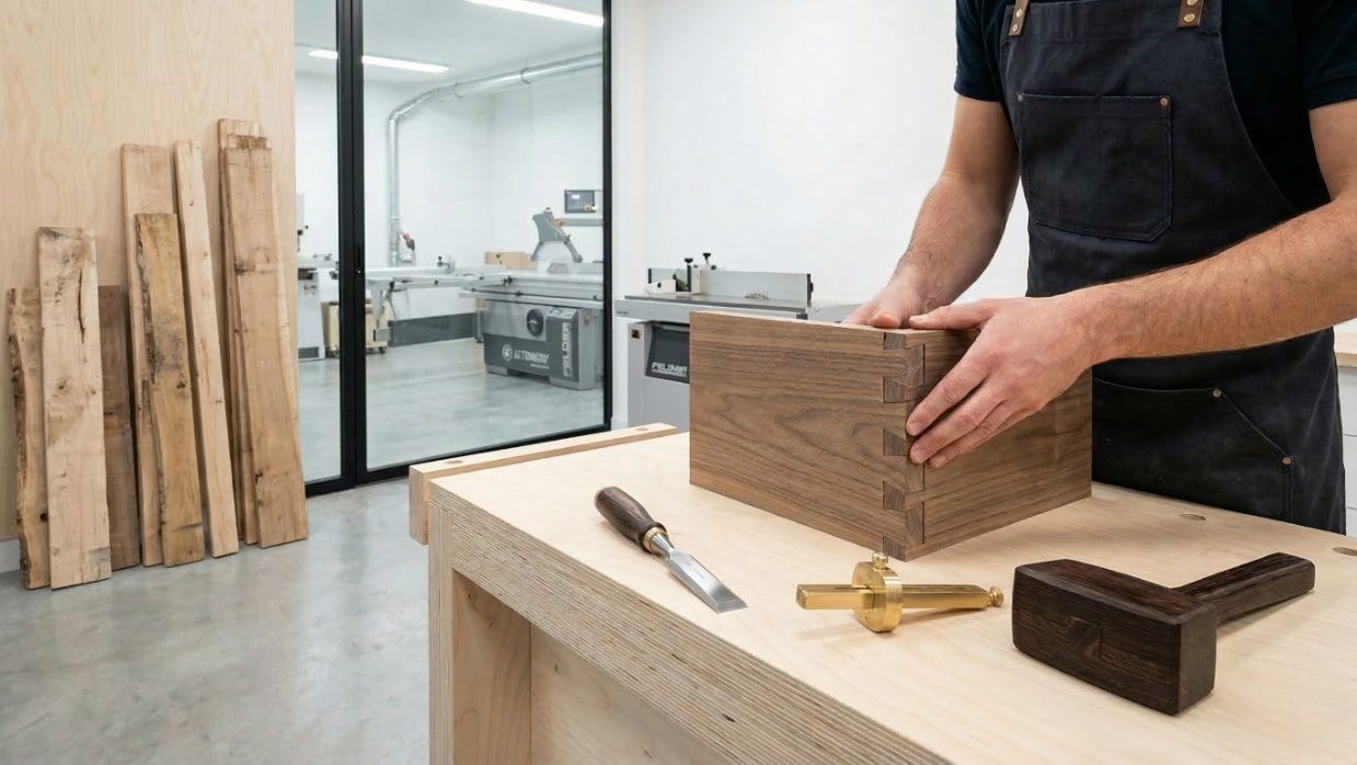 Savoir-faire ébéniste : détail d'un assemblage traditionnel en bois massif