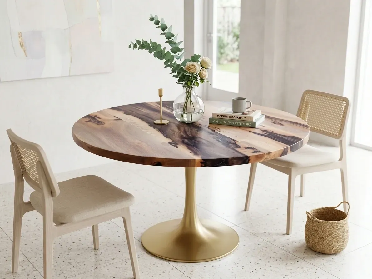 Joli plateau de table rond en bois massif de yeuse