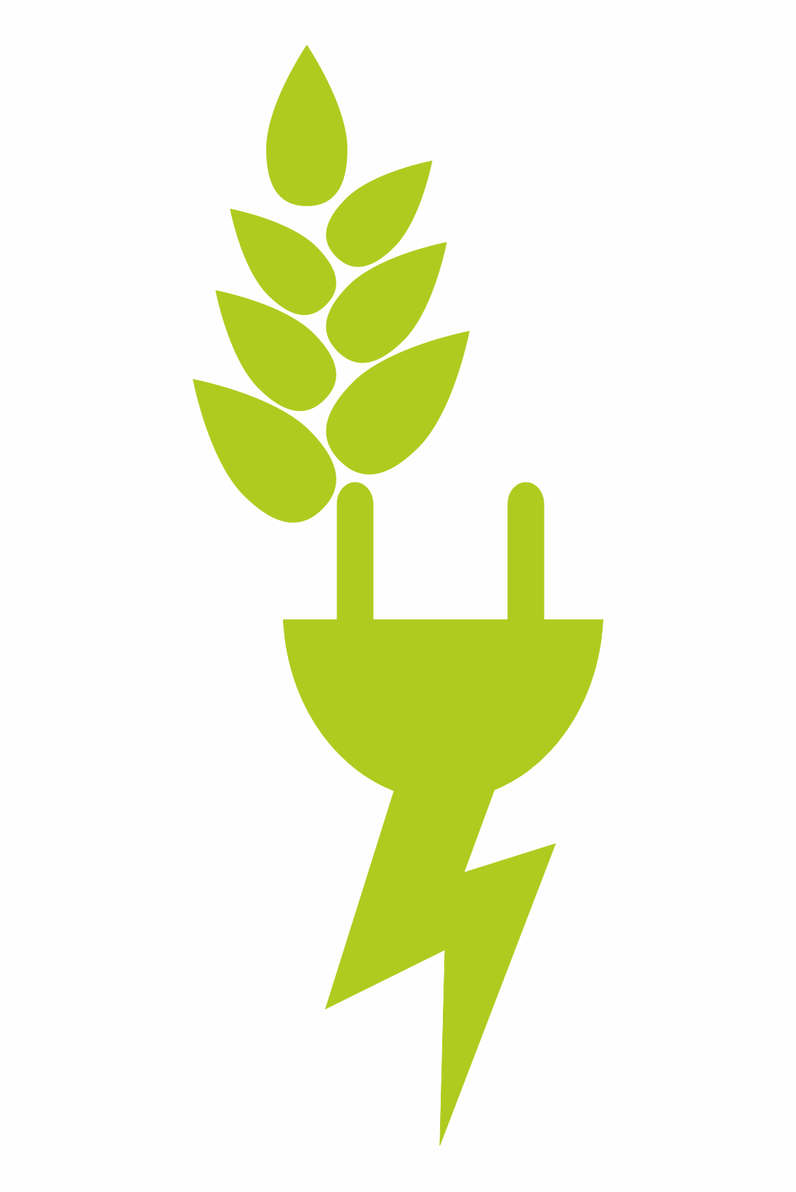 Button zeigt einen Blitz, kombiniert mit einem Stromstecker, aus dem eine Ähre wächst.