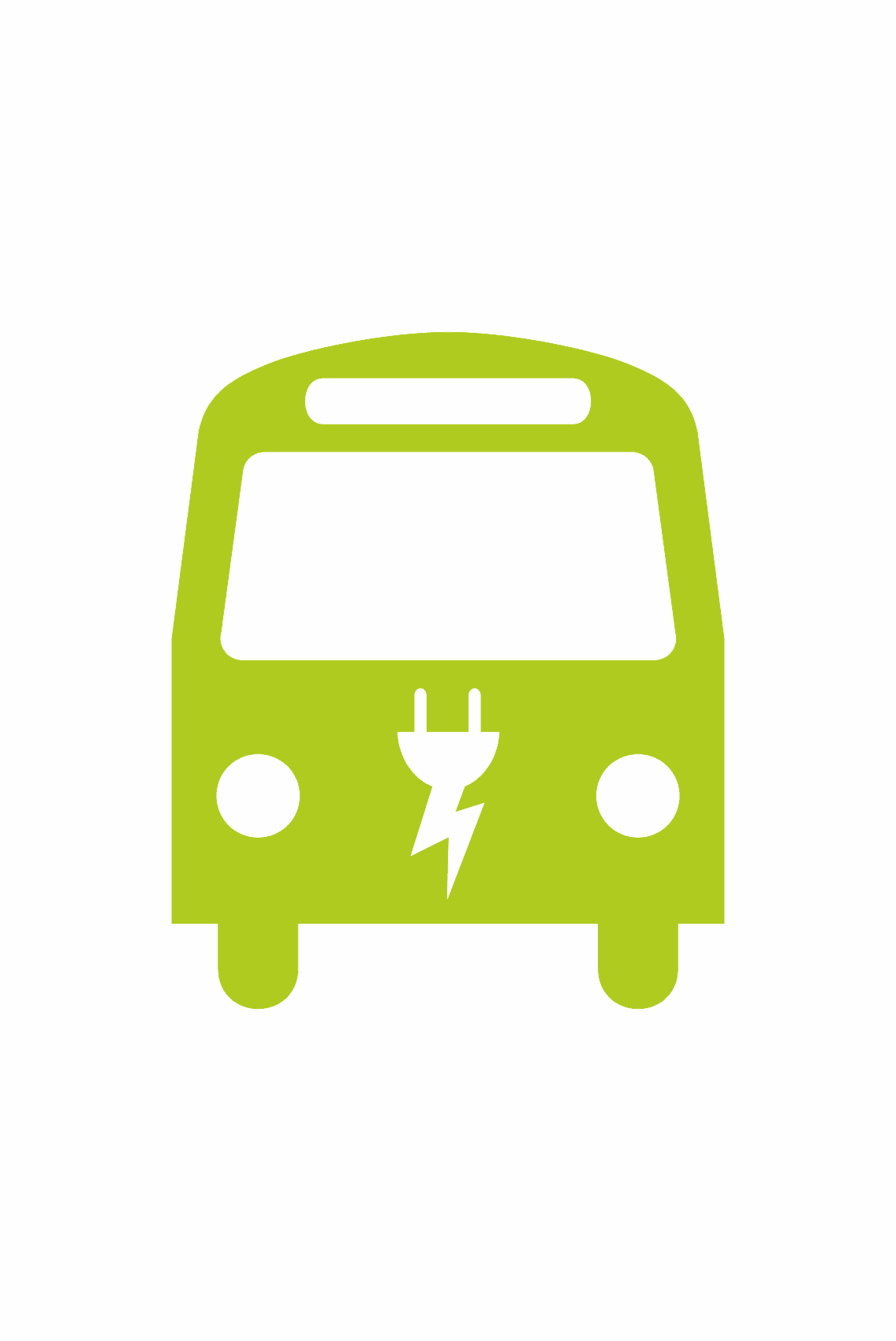 Button zeigt einen Bus von vorn mit einem aus Blitz und Stromstecker kombinierten Symbol unter der Frontscheibe.