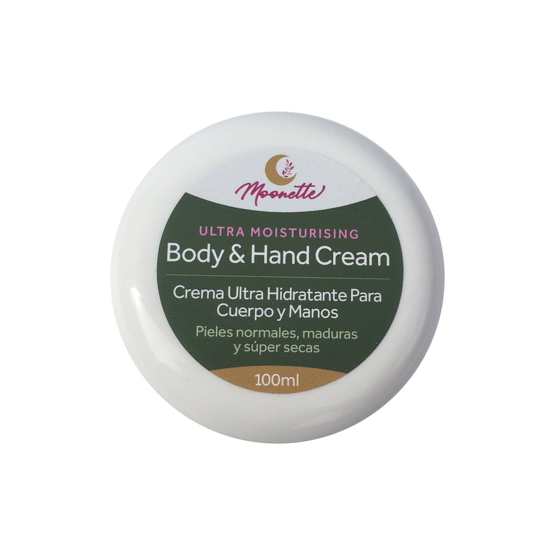 Moonette Crema Hidratante para Cuerpo y Manos. Textura rica y nutritiva para piel seca, sensible, madura. Cosmética natural
