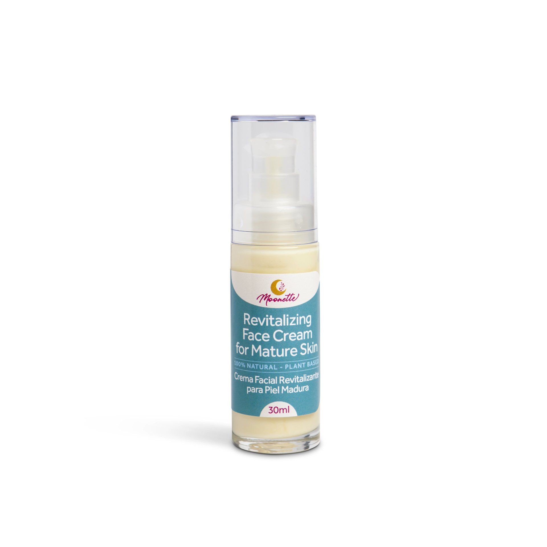 Crema facial revitalizante Moonette para piel madura de más de 40 años. Cosmética orgánica y natural en envase de 30ml con caja.