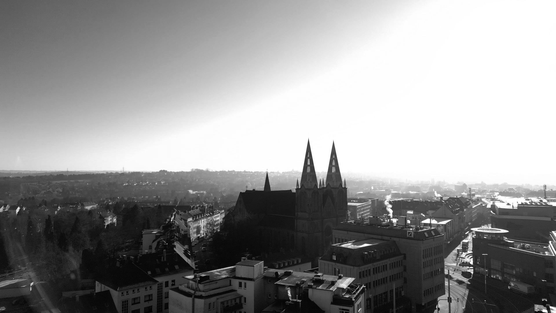 Clemens Kirche in der Innenstadt Solingen aus der Luft