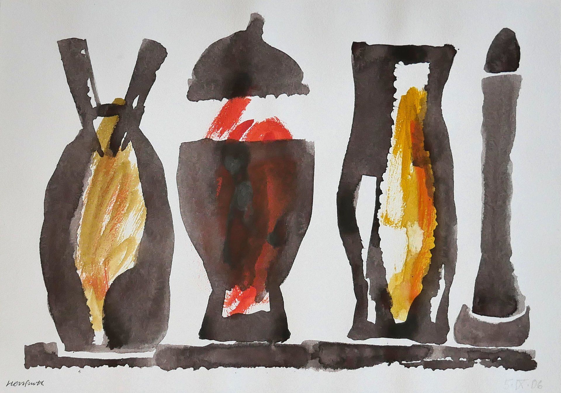 Karl-Heinz Herrfurth, Späte Arbeiten, 1999-2013, Arbeiten auf Papier, Tusche, Bleistift, Öl, Collage