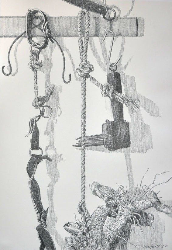 Karl-Heinz Herrfurth, Zeichnungen
Stillleben, vor allem Werkzeuge und Alltagsgegenstände aus Griechenland, 1976-82