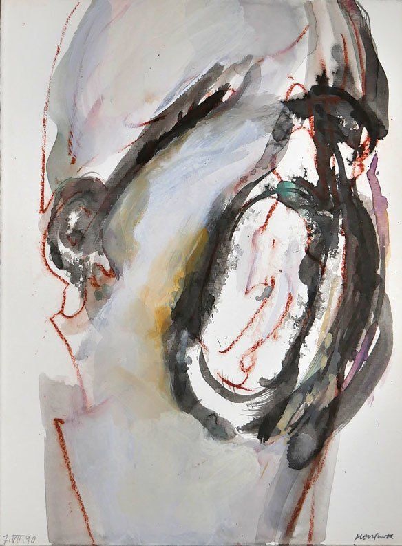 Karl-Heinz Herrfurth, 1990, Mischtechnik auf Papier, Köpfe