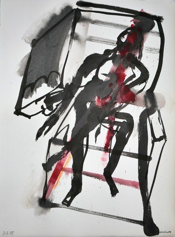 Karl-Heinz Herrfurth, Hommage an Bacon, 1988, Zeichentusche und Beize auf Büttenpapier, 38 x 28 cm