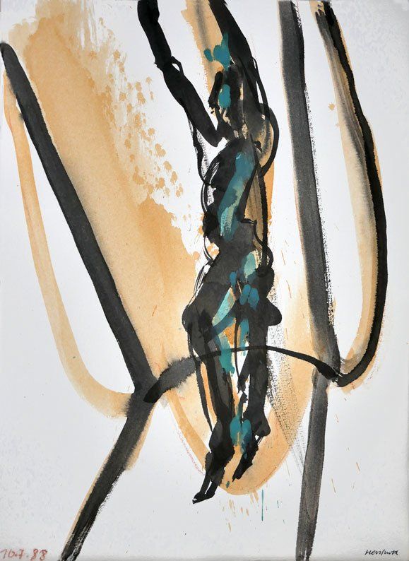 Karl-Heinz Herrfurth,  Hommage an Bacon, 1988, Zeichentusche und Beize auf Büttenpapier, 38 x 28 cm