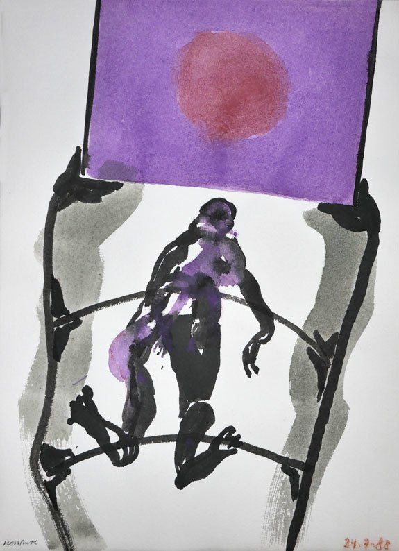 Karl-Heinz Herrfurth, Hommage an Bacon, 1988, Zeichentusche und Beize auf Büttenpapier, 38 x 28 cm