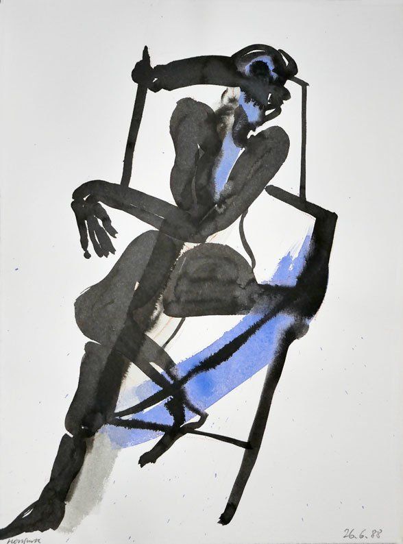 Karl-Heinz Herrfurth,  Hommage an Bacon, 1988, Zeichentusche und Beize auf Büttenpapier, 38 x 28 cm