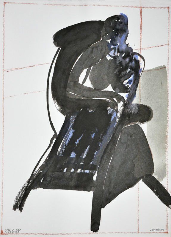 Karl-Heinz Herrfurth, Hommage an Bacon, 1988, Zeichentusche und Beize auf Büttenpapier, 38 x 28 cm