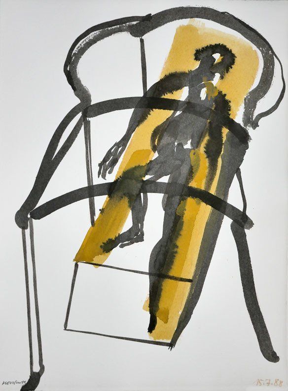 Karl-Heinz Herrfurth,  Hommage an Bacon, 1988, Zeichentusche und Beize auf Büttenpapier, 38 x 28 cm