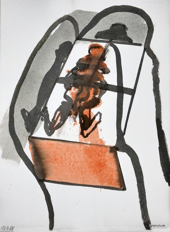 Karl-Heinz Herrfurth,  Hommage an Bacon, 1988, Zeichentusche und Beize auf Büttenpapier, 38 x 28 cm