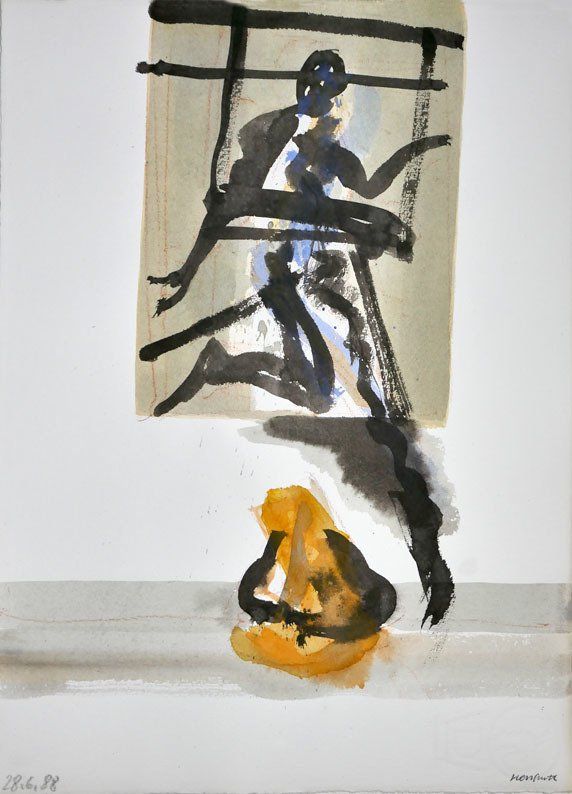 Karl-Heinz Herrfurth, Hommage an Bacon, 1988, Zeichentusche und Beize auf Büttenpapier, 38 x 28 cm