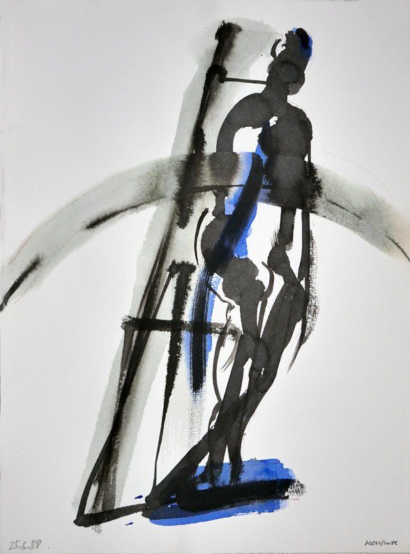 Karl-Heinz Herrfurth, Hommage an Bacon, 1988, Zeichentusche und Beize auf Büttenpapier, 38 x 28 cm