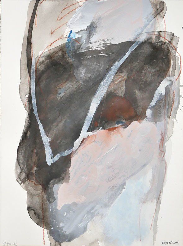 Karl-Heinz Herrfurth, 1990, Mischtechnik auf Papier, Köpfe