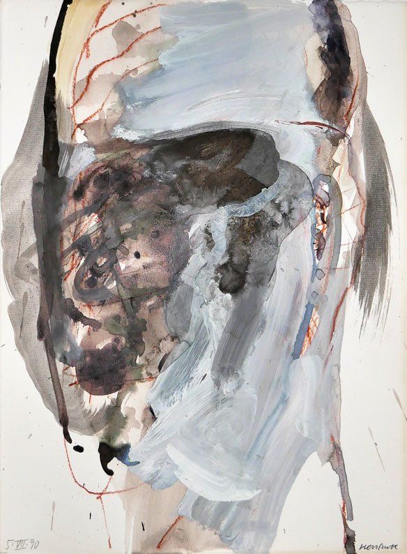 Karl-Heinz Herrfurth, 1990, Mischtechnik auf Papier, Köpfe