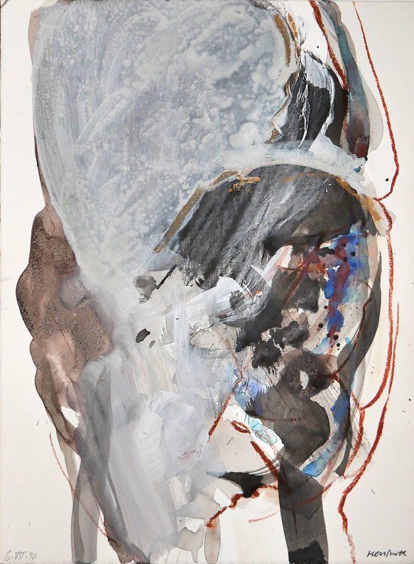 Karl-Heinz Herrfurth, 1990, Mischtechnik auf Papier, Köpfe