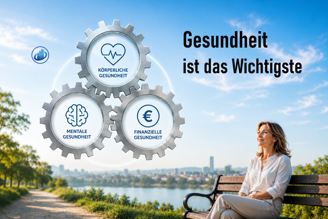 Nachdenkliche Frau auf einer Parkbank als Symbol für finanzielle Gesundheit sowie körperliches und m