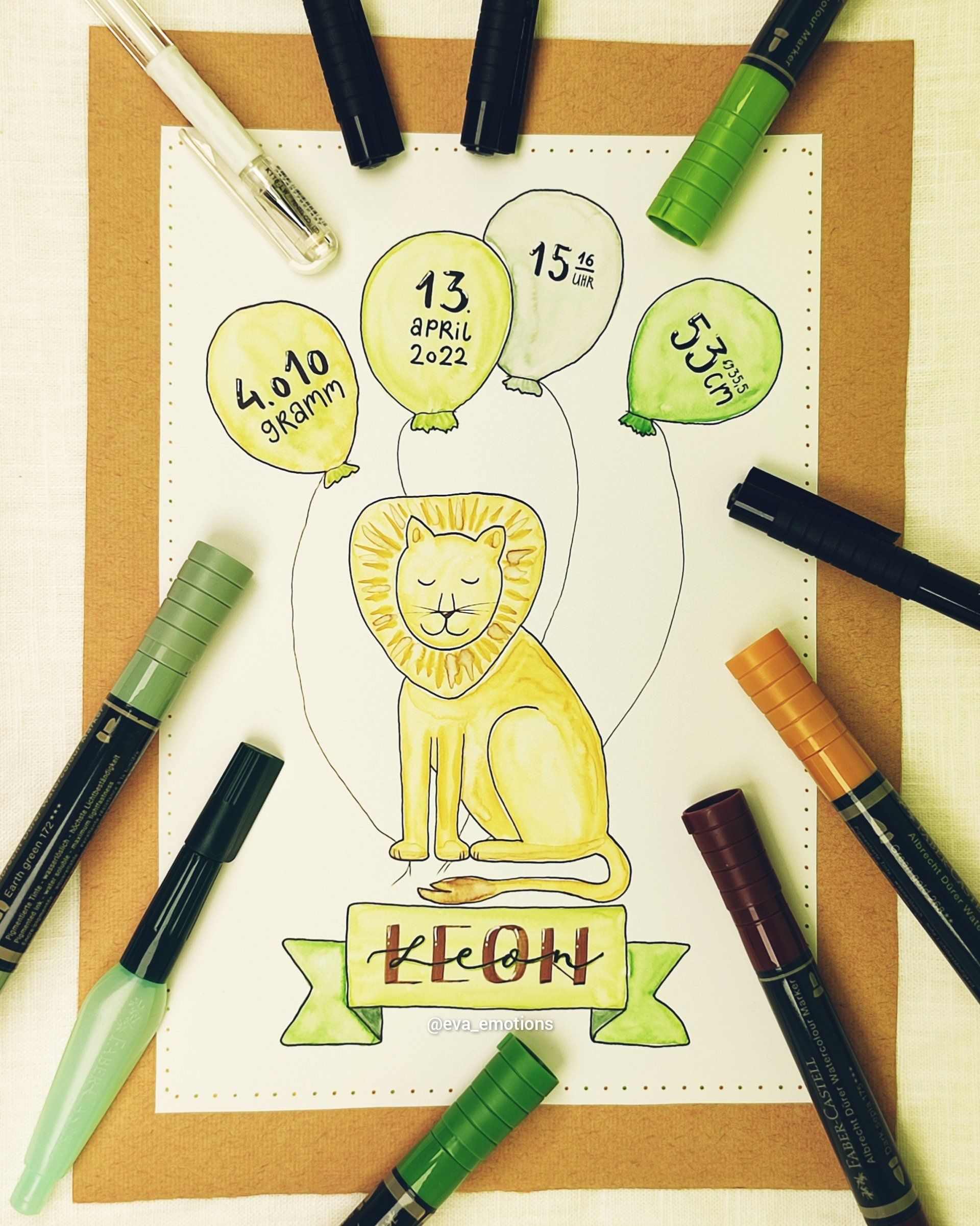 Personalisiertes Geburtsdatenposter handgefertigt von Eva Emotions