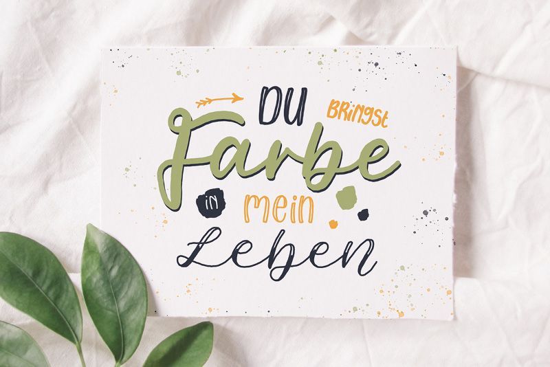 Postkarte Farbe Leben Spruch Handlettering