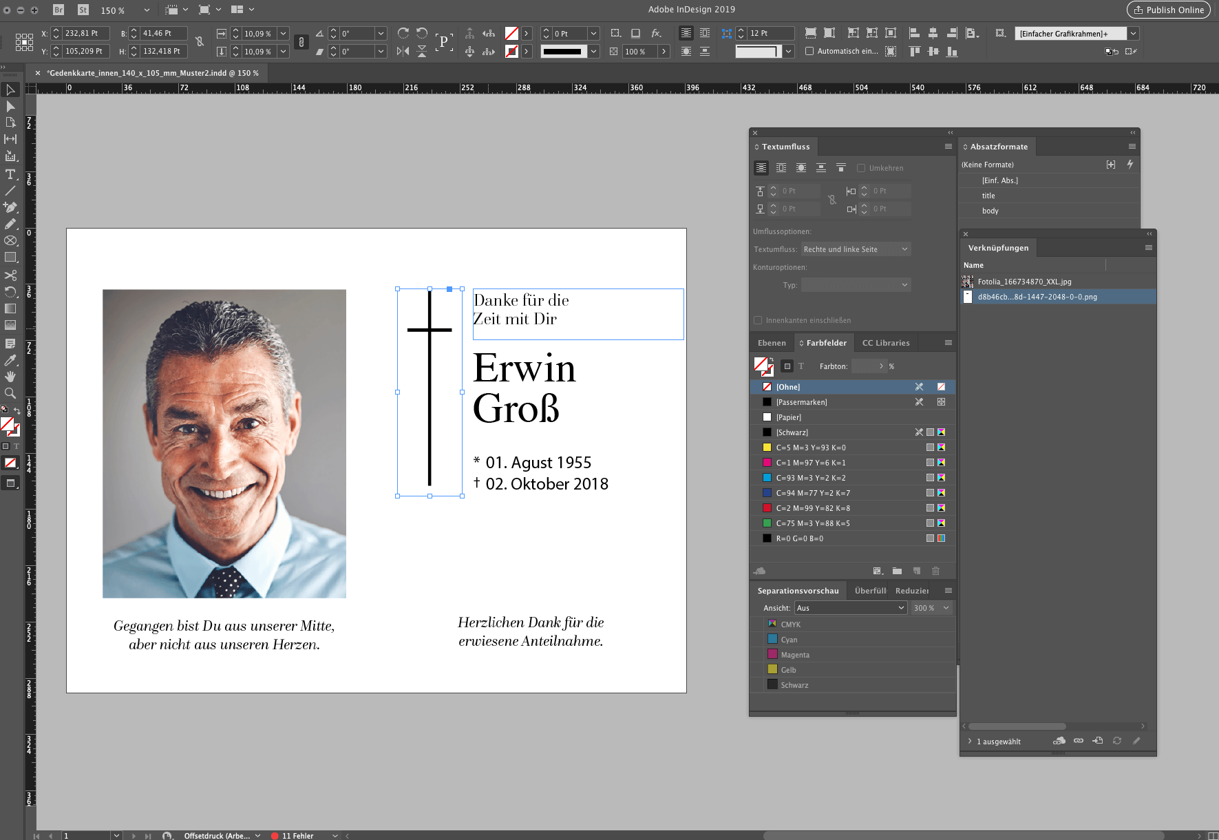 Satz von Gedenkkarten, Trauerkarten Bild Satz und Grafikarbeiten